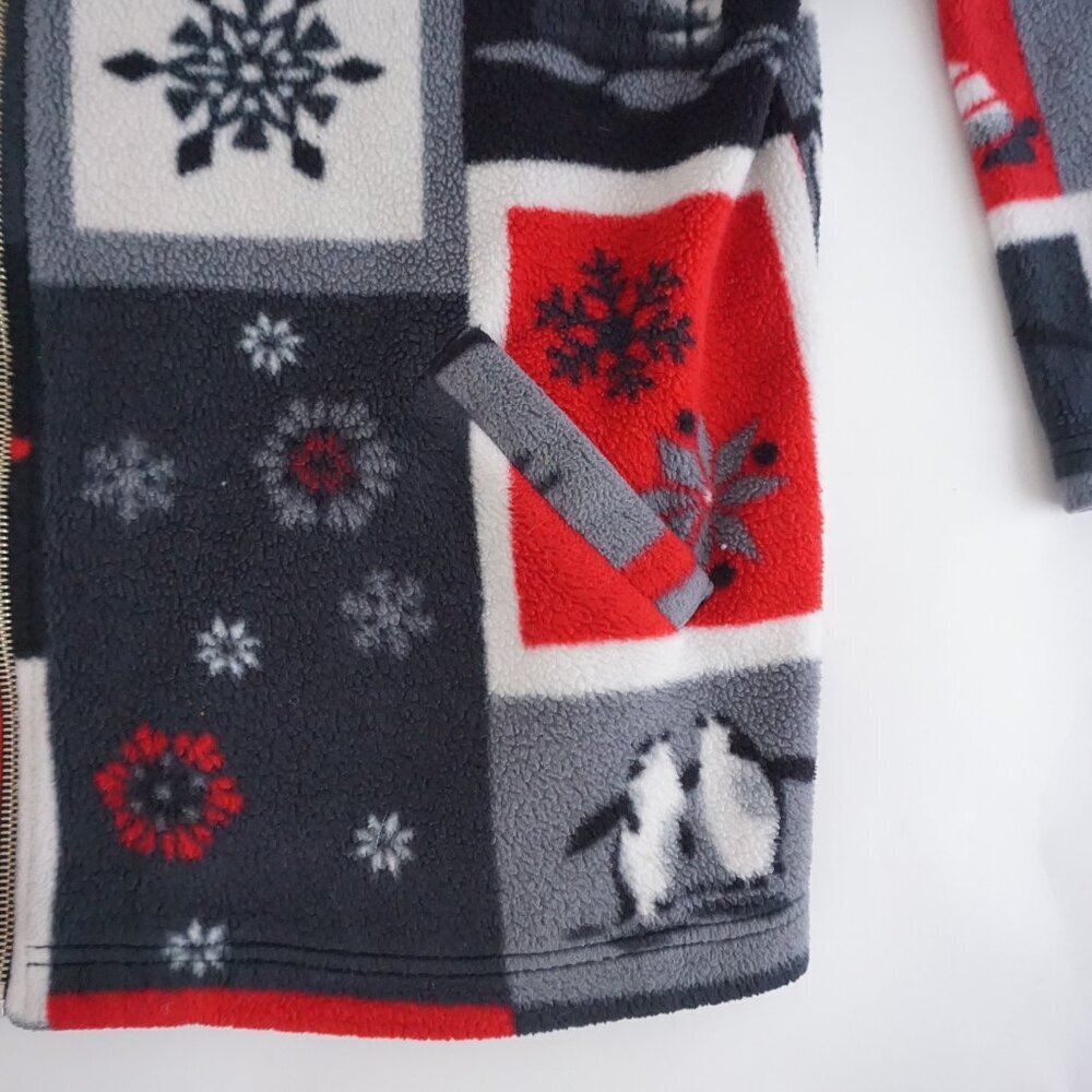Vintag Alia Sport Grey Red Penguin Snowflake Zip Fleece Jacket Winter Cabin L - Picture 5 of 10